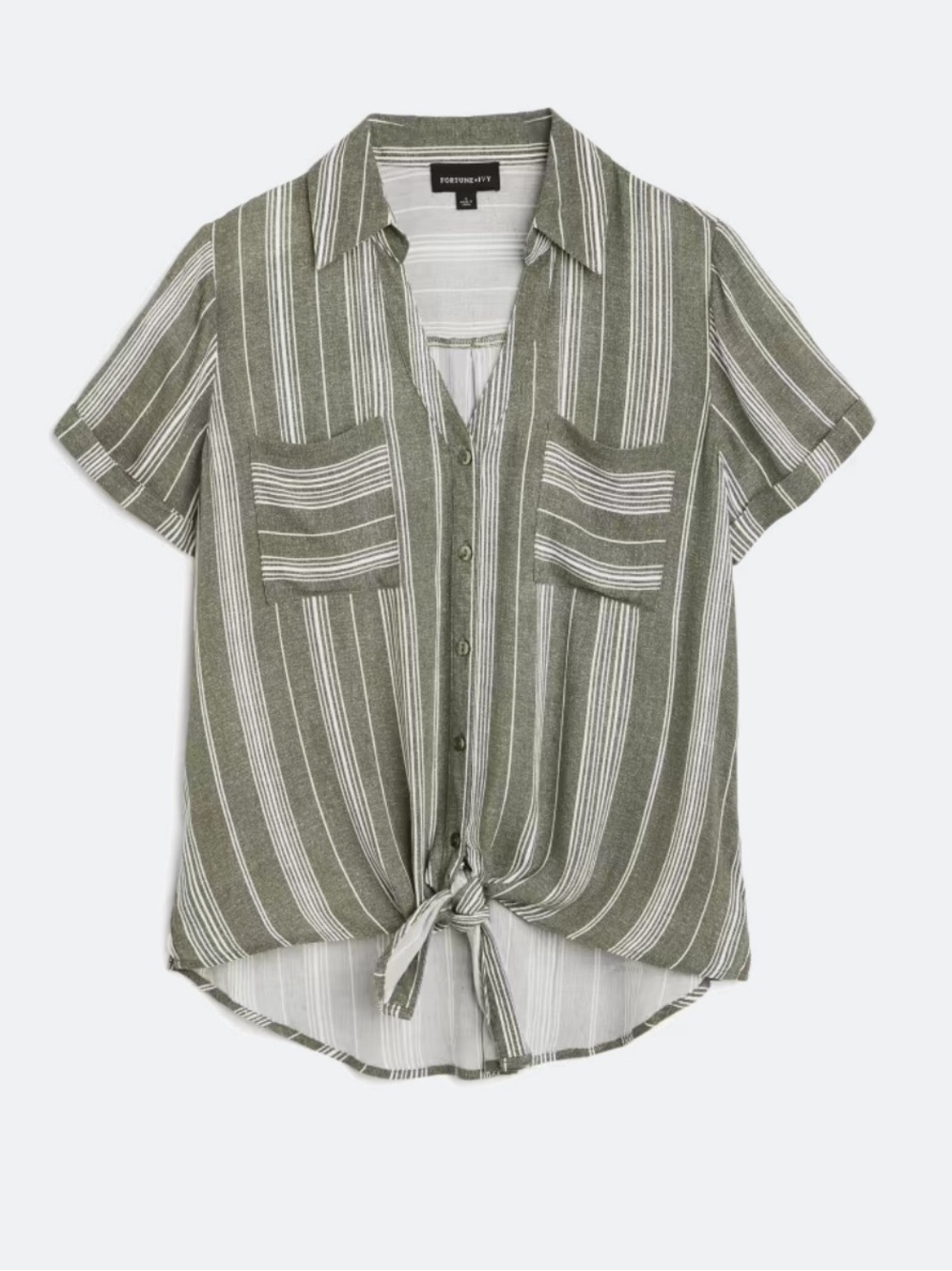 Olive Green & White Striped Button-Front Shirt With Tie - StitchFix
